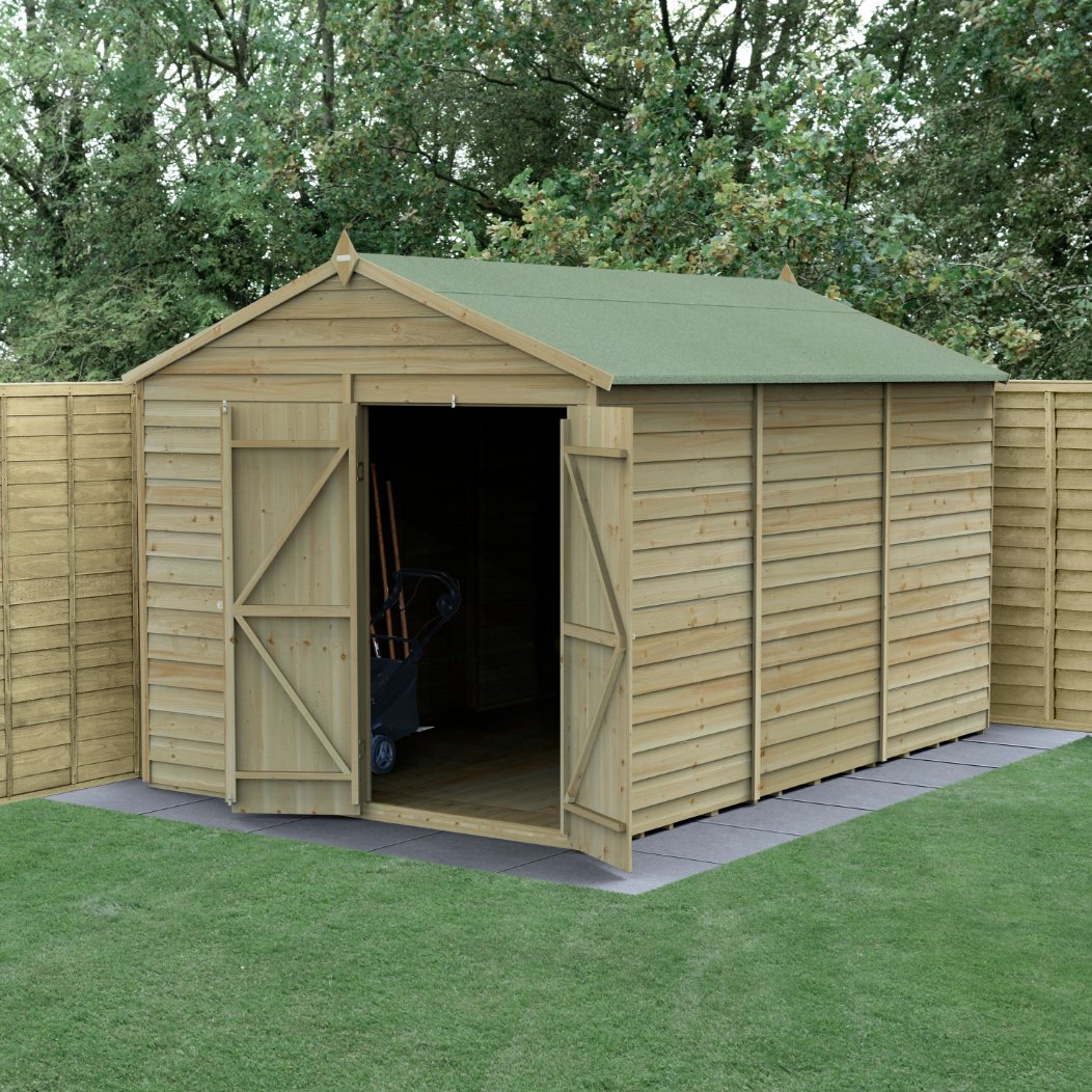 Forest 12x8 4Life Overlap Apex Shed, No Window, Double Door Price Comparisons | Compare The Build