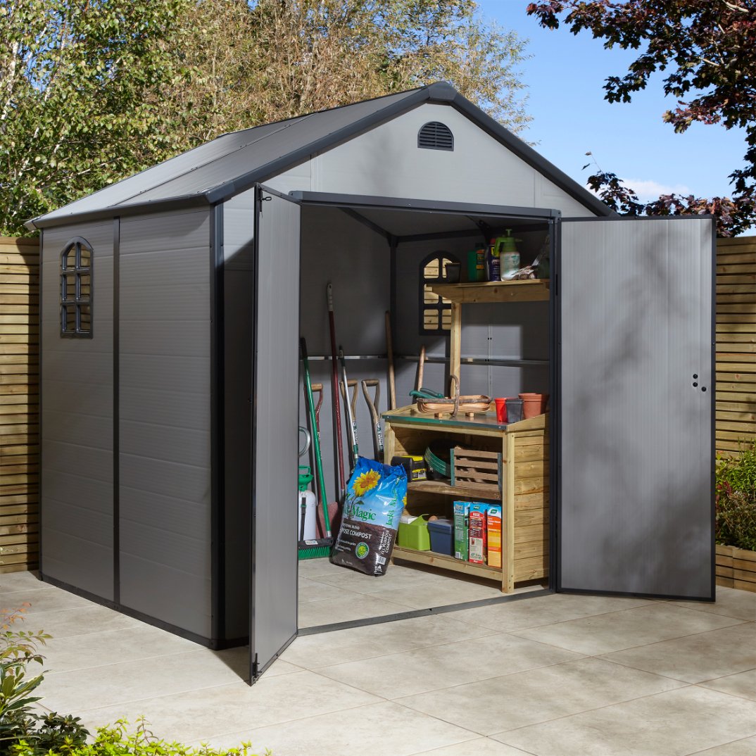 Rowlinson Airevale 8x6 Plastic Apex Shed - 2 Windows - Light Grey Price Comparisons | Compare The Build