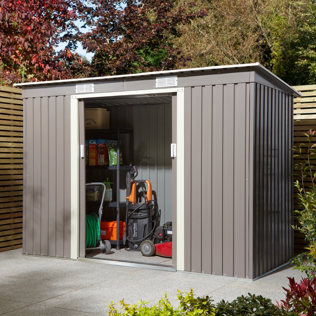 Rowlinson Trentvale 8x4 Metal Pent Shed - Light Grey Price Comparisons | Compare The Build