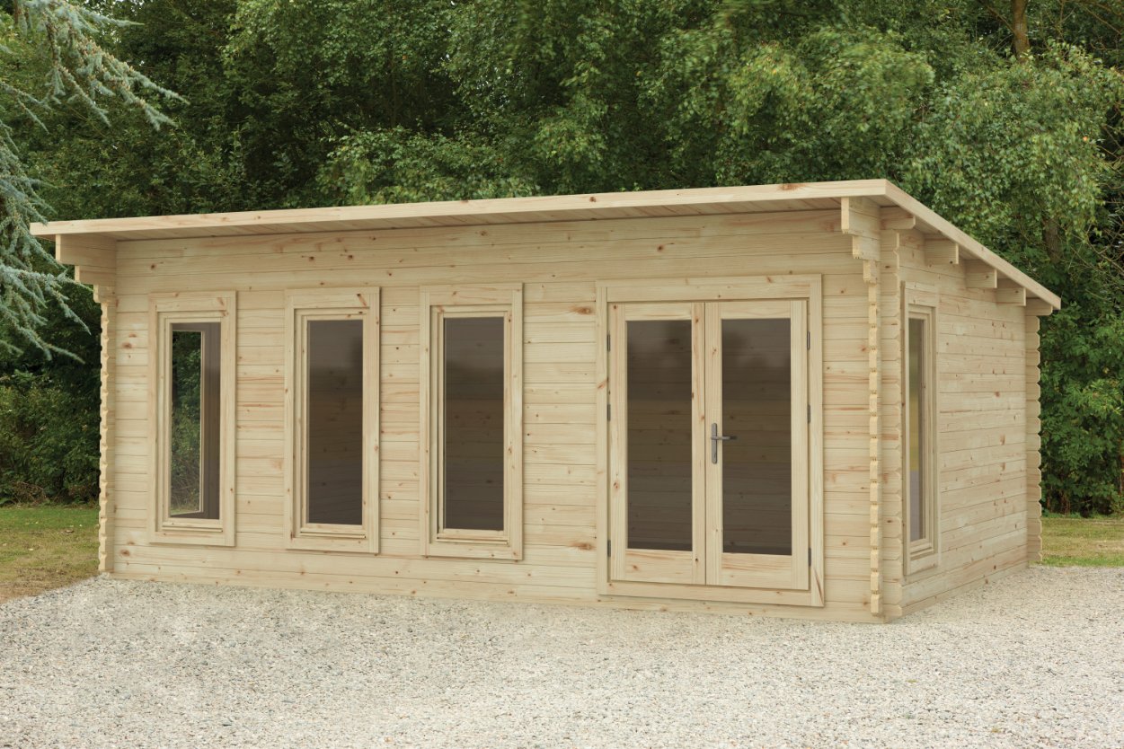 Wolverley 6.0m x 4.0m Log Cabin - Pent Roof, Double Glazed 24kg Polyester Felt, plus Underlay FSC® certified Price Comparisons | Compare The Build