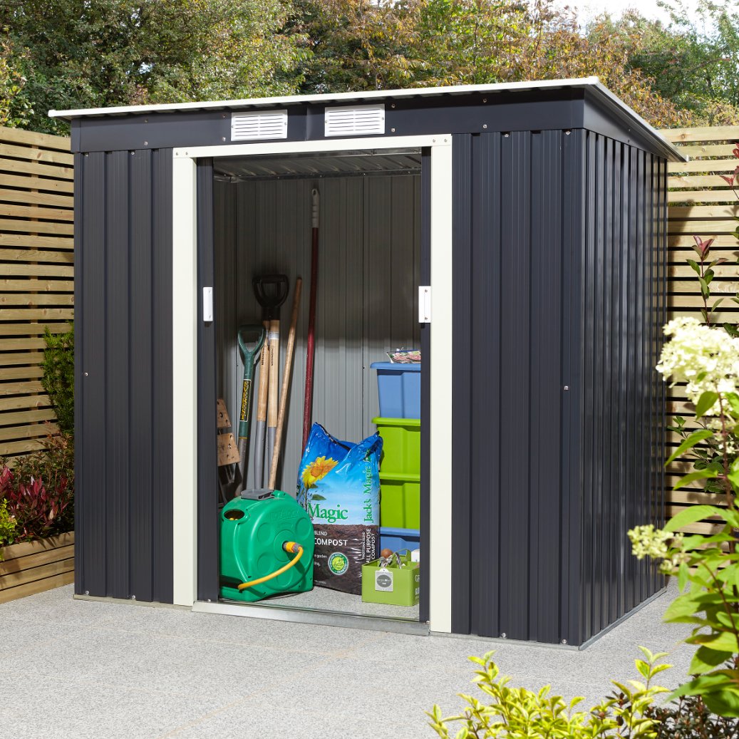 Rowlinson Trentvale 6x4 Metal Pent Shed - Dark Grey | Compare The Build