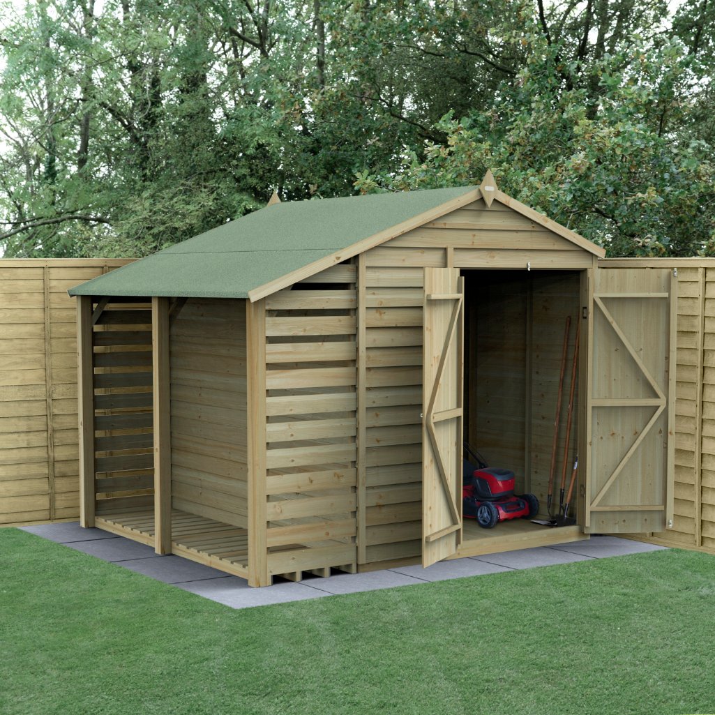Forest 6x8 4Life Overlap Apex Shed with Lean To  - No Window - Double Door Price Comparisons | Compare The Build