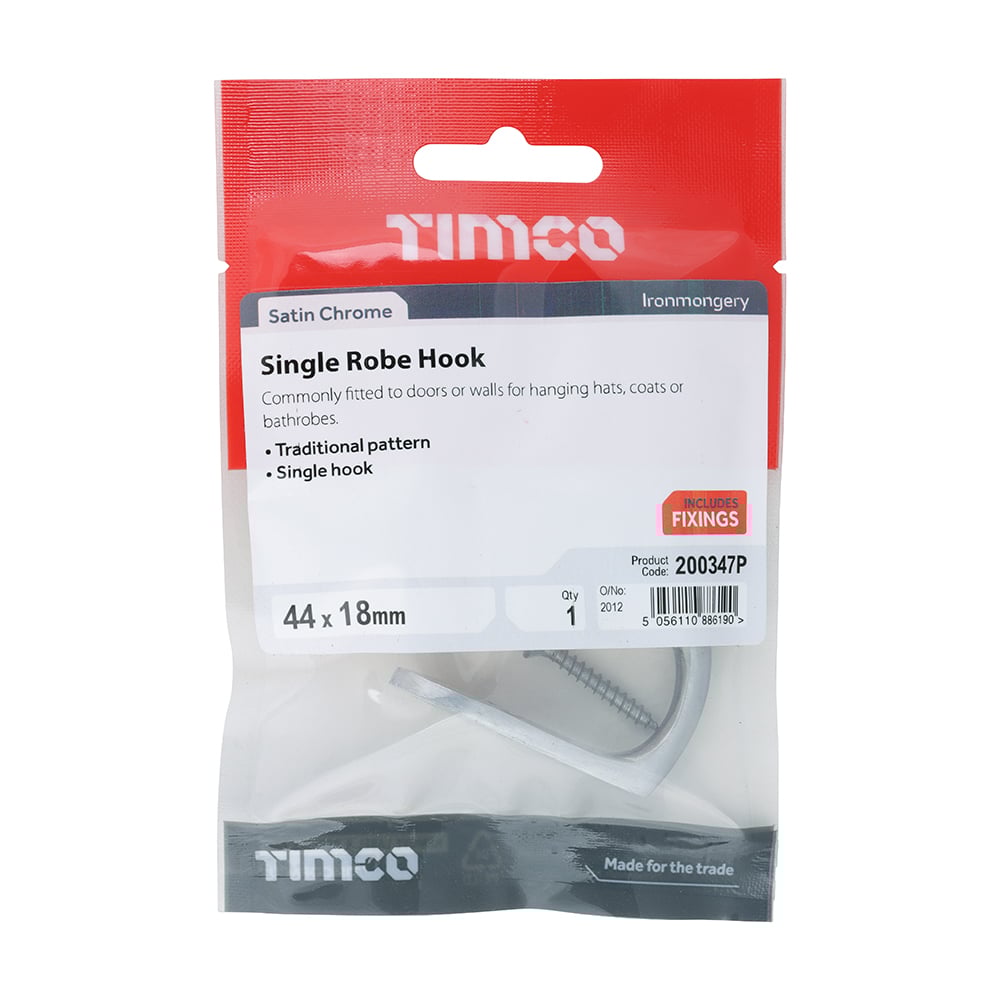 TIMco Single Robe Hook Sat. Chrome 44 x 18mm 1 EA Price Comparisons | Compare The Build