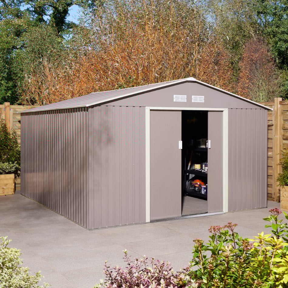 Rowlinson Trentvale 10x12 Metal Apex Shed - Light Grey | Compare The Build