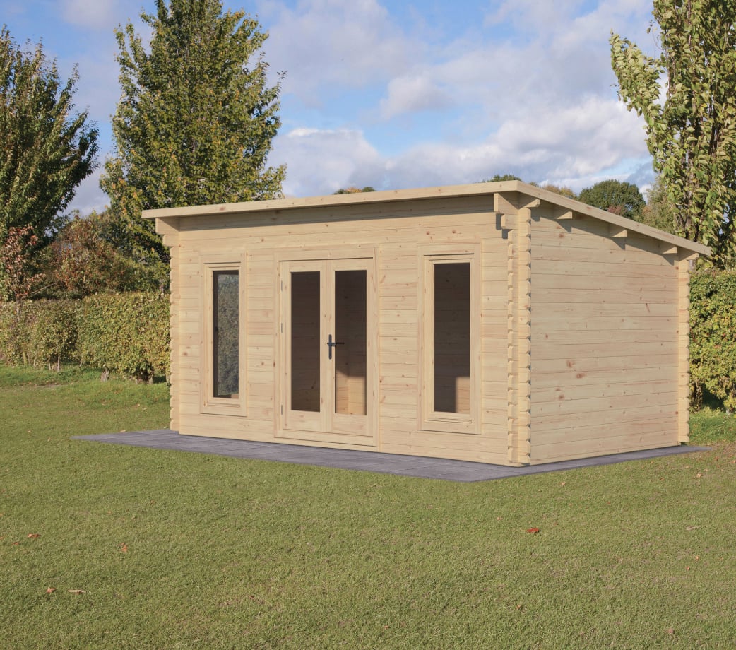 Elmley 5.0m x 3.0m Log Cabin - Pent Roof, Double Glazed 24kg Polyester Felt, plus Underlay FSC® certified (Installed) Price Comparisons | Compare The Build
