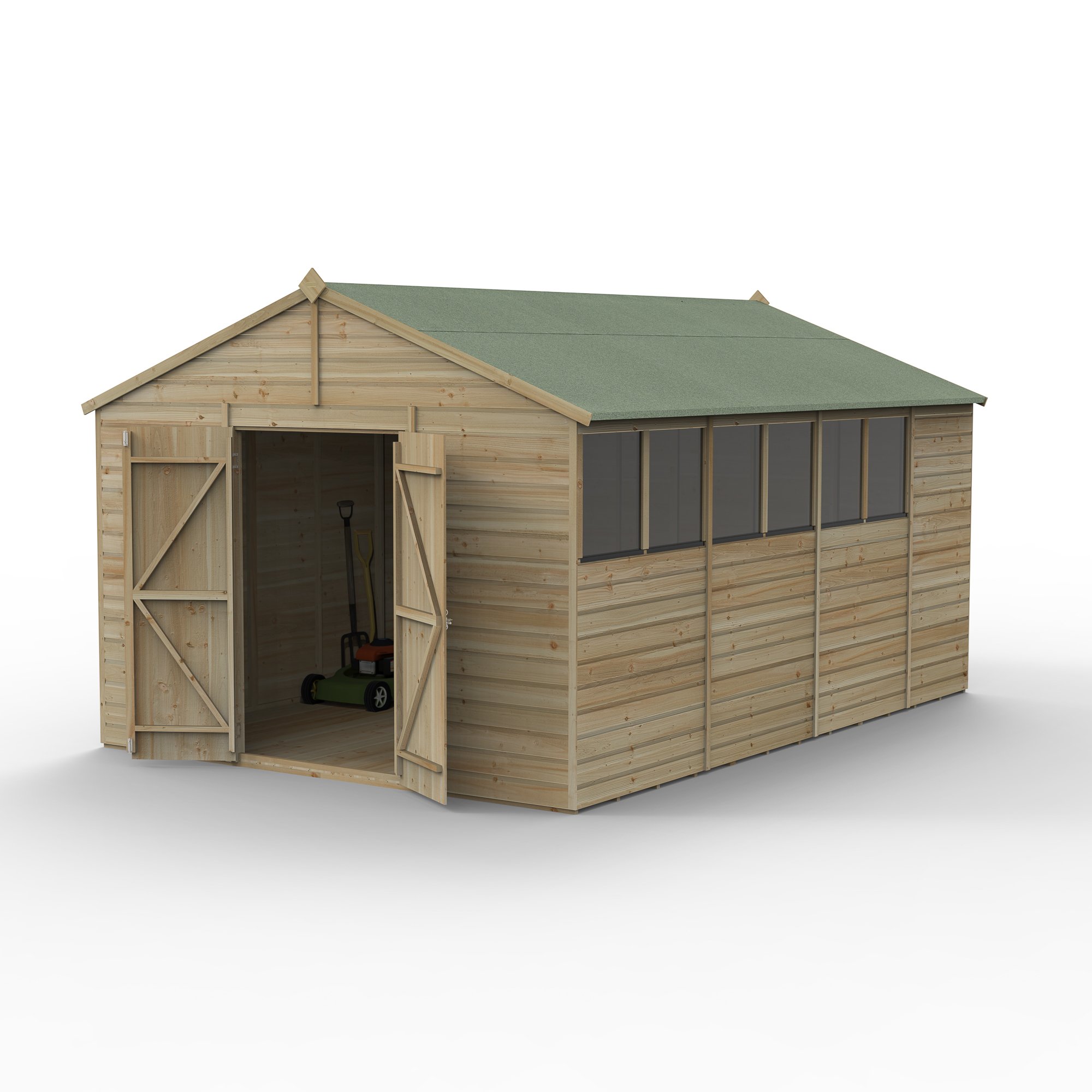 Forest Beckwood 10x15 Apex Shed - 6 Windows - Double Door (Installed) Price Comparisons | Compare The Build