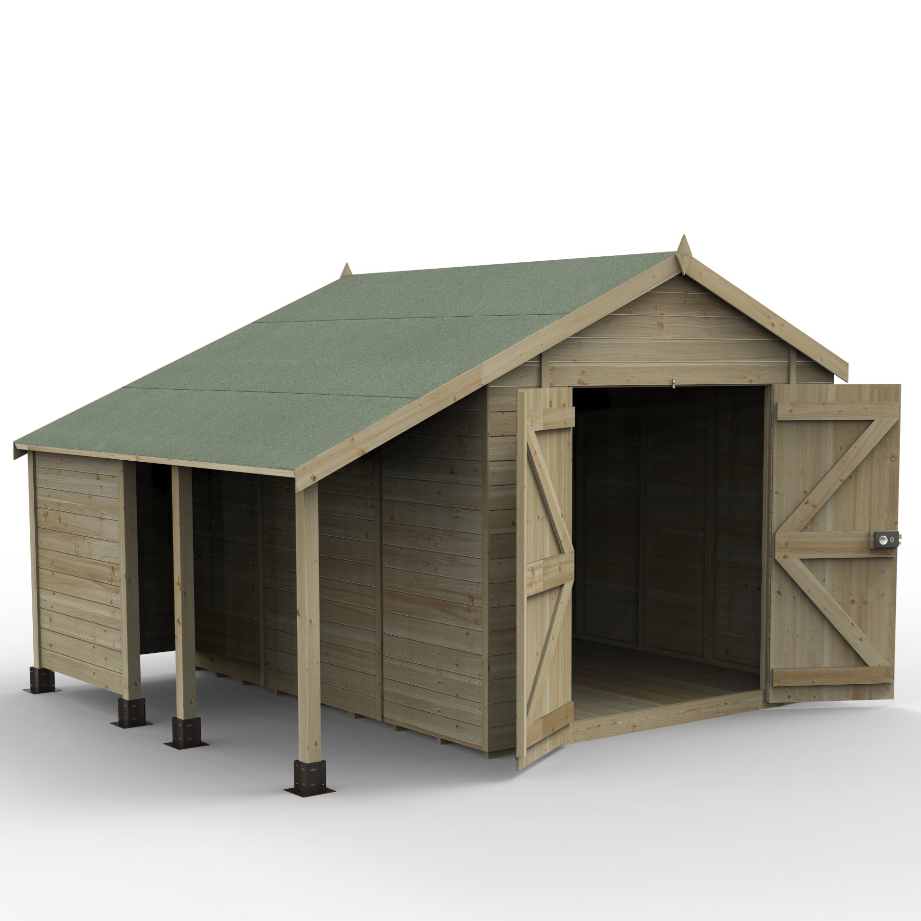 Forest Timberdale 10x8 Apex Shed - No Window - Double Door With Log Store (Installed) Price Comparisons | Compare The Build
