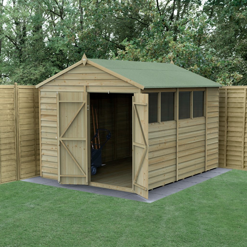 Forest  8x10 4Life Overlap Apex Shed - 4 Windows - Double Door (Installed) | Compare The Build