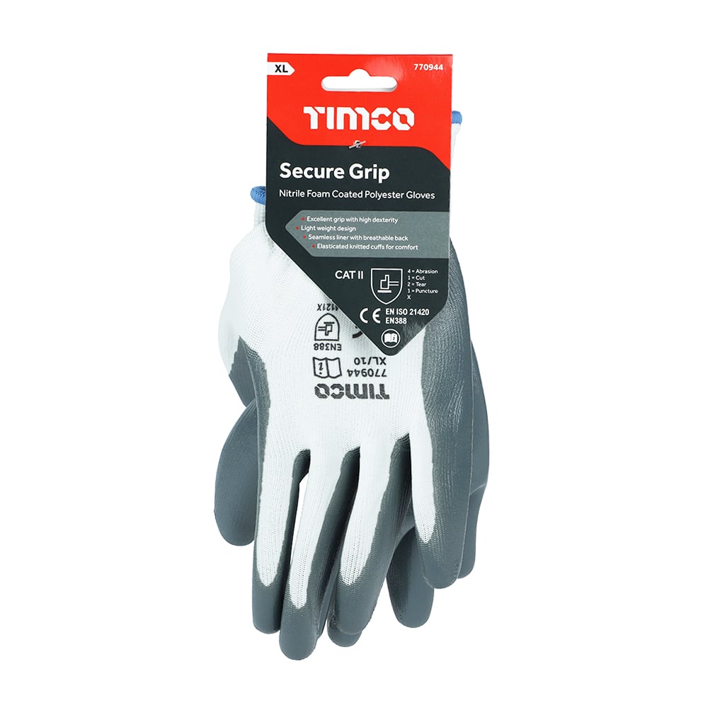TIMco 770944 Secure Grip Gloves - Smooth Nitrile Foam Coated Polyester - X-Large Price Comparisons | Compare The Build