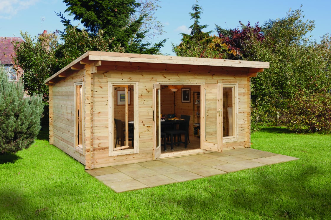 Mendip 5.0m x 4.0m Log Cabin - Pent Roof, Double Glazed, 34kg Polyester Felt, plus Underlay FSC® certified (Installed) Price Comparisons | Compare The Build