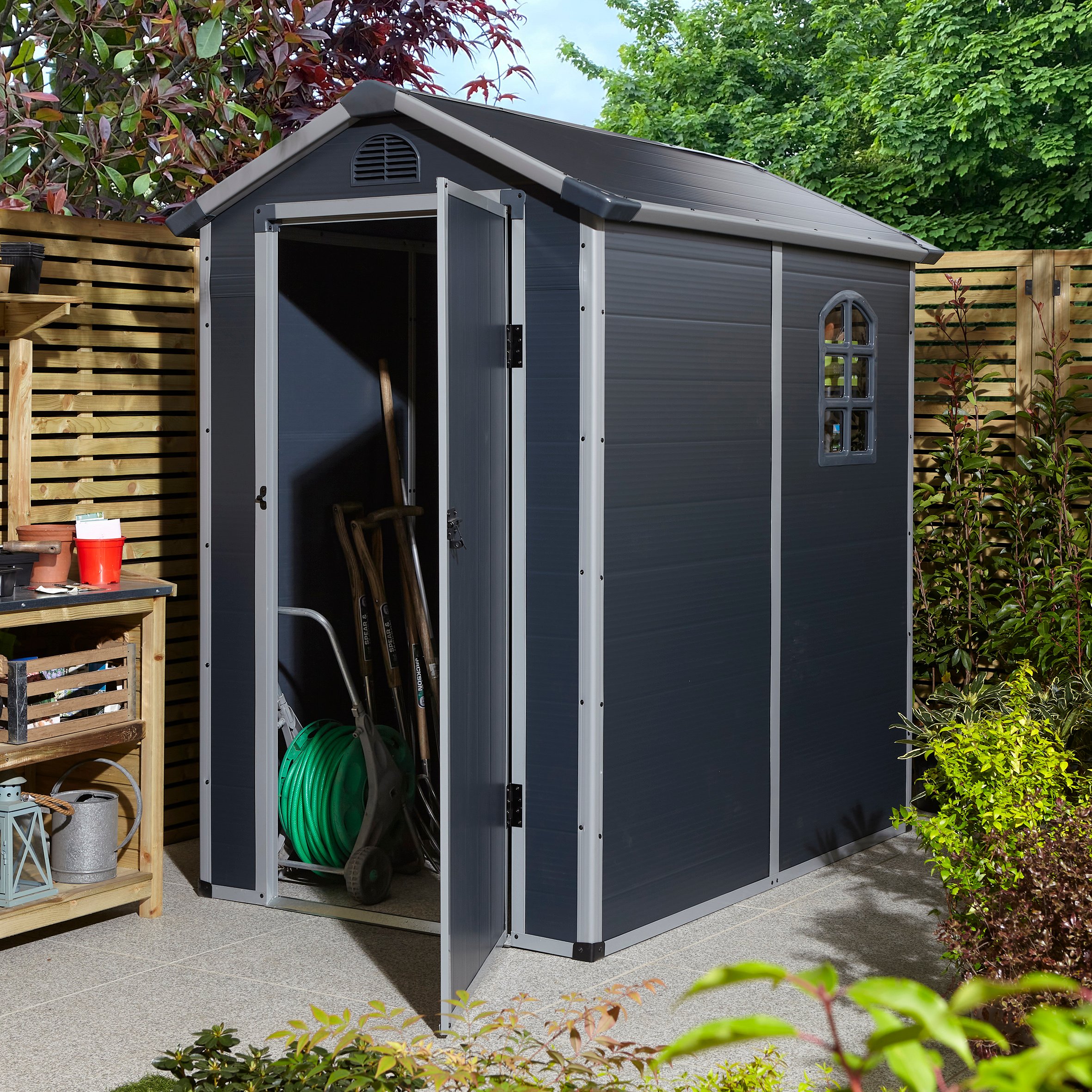Rowlinson Airevale 4x6 Plastic Apex Shed - 1 Window - Dark Grey Price Comparisons | Compare The Build
