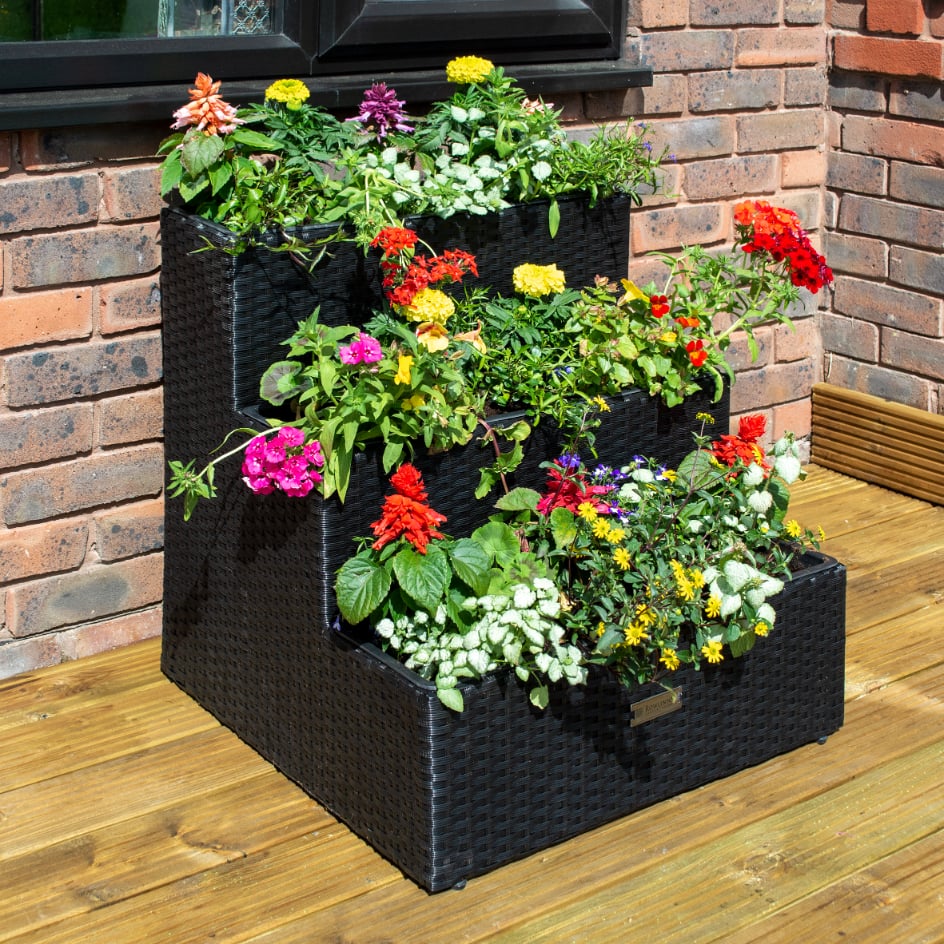 Rowlinson Tier Rattan Planter Black Price Comparisons | Compare The Build