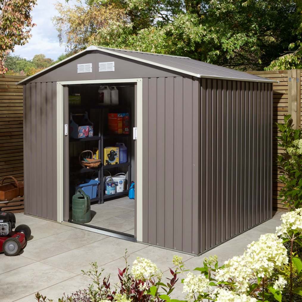 Rowlinson Trentvale 8x6 Metal Apex Shed - Light Grey | Compare The Build