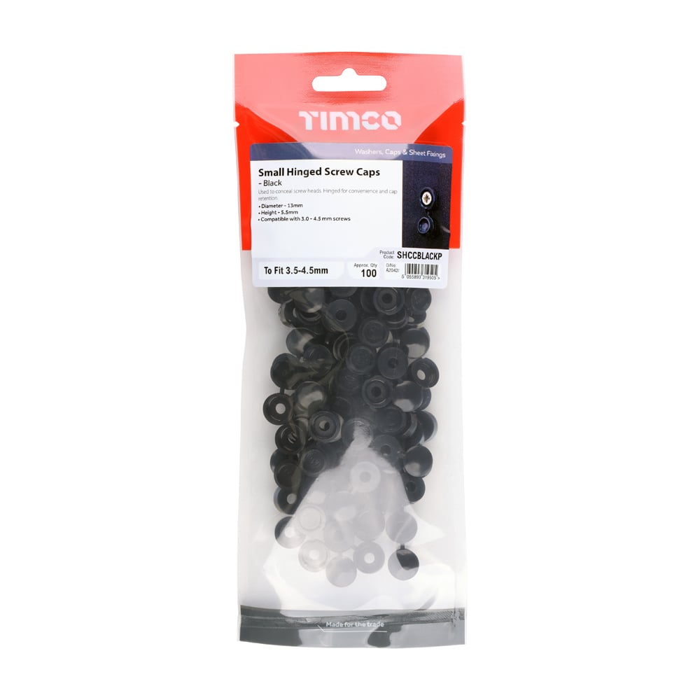 TIMco SHCCBLACKP Hinged Screw Cap - Small- Black To Fit 3.0 to 4.5 Screw (100/Pack) Price Comparisons | Compare The Build