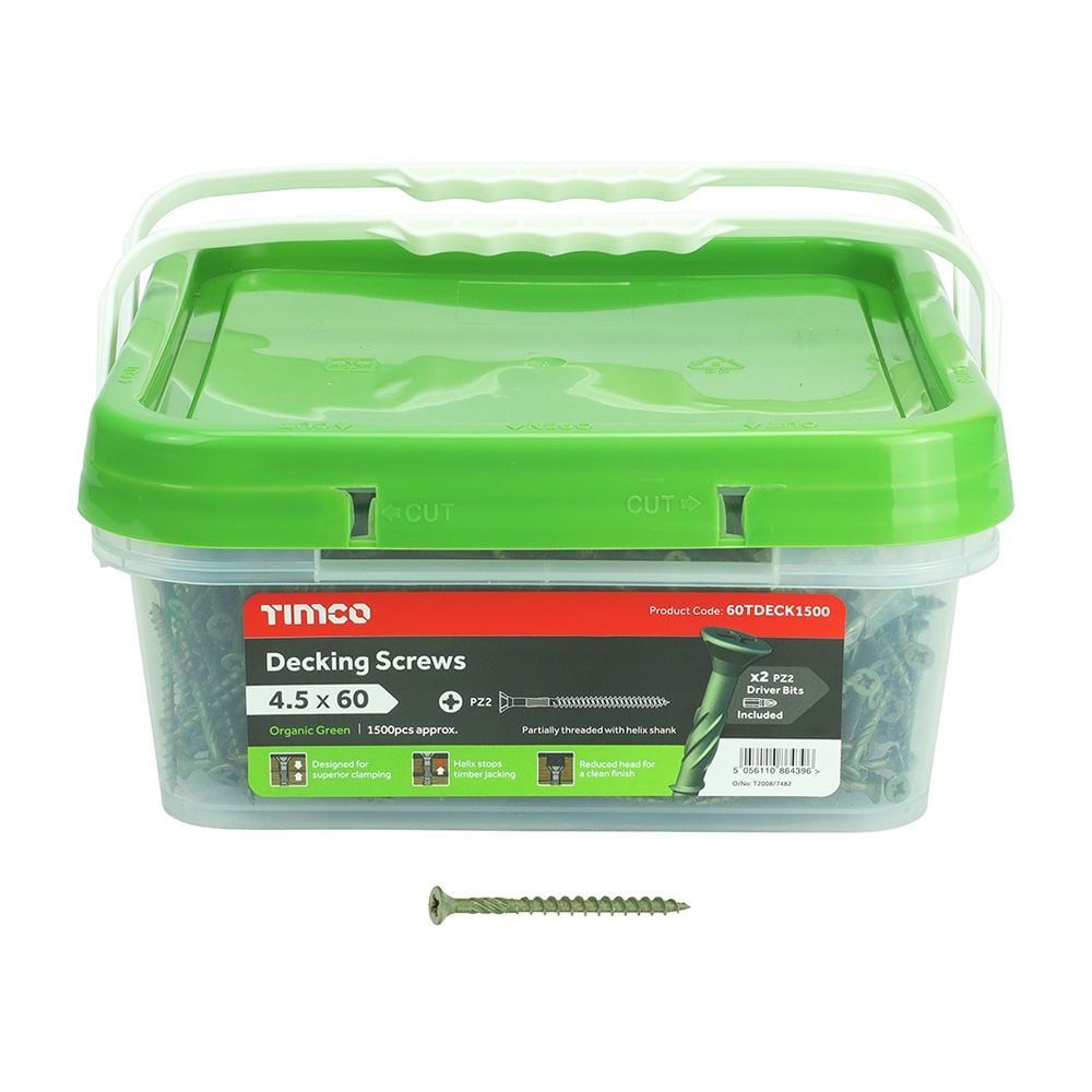 Produktbild von Timco Terrassenschrauben 4,5 X 60 Mm Grün – Profi-Qualität Für Holzterrassen & Zäune