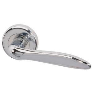 XL Joinery Danube Lever / Round Rose Door Handle Pack (75mm Latch) - Polished Chrome Plated Finish