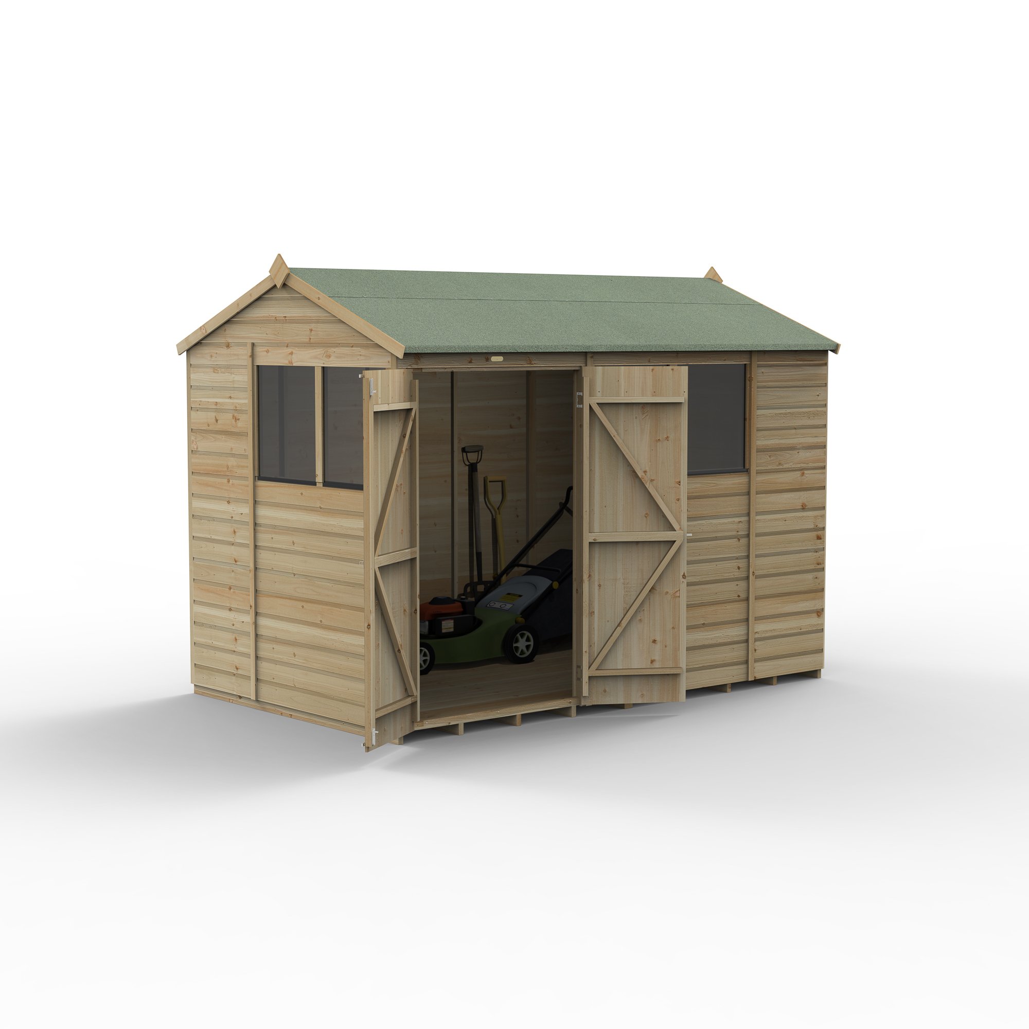 Forest Beckwood 10x6 Reverse Apex Shed - 4 Windows - Double Door (Installed) Price Comparisons | Compare The Build