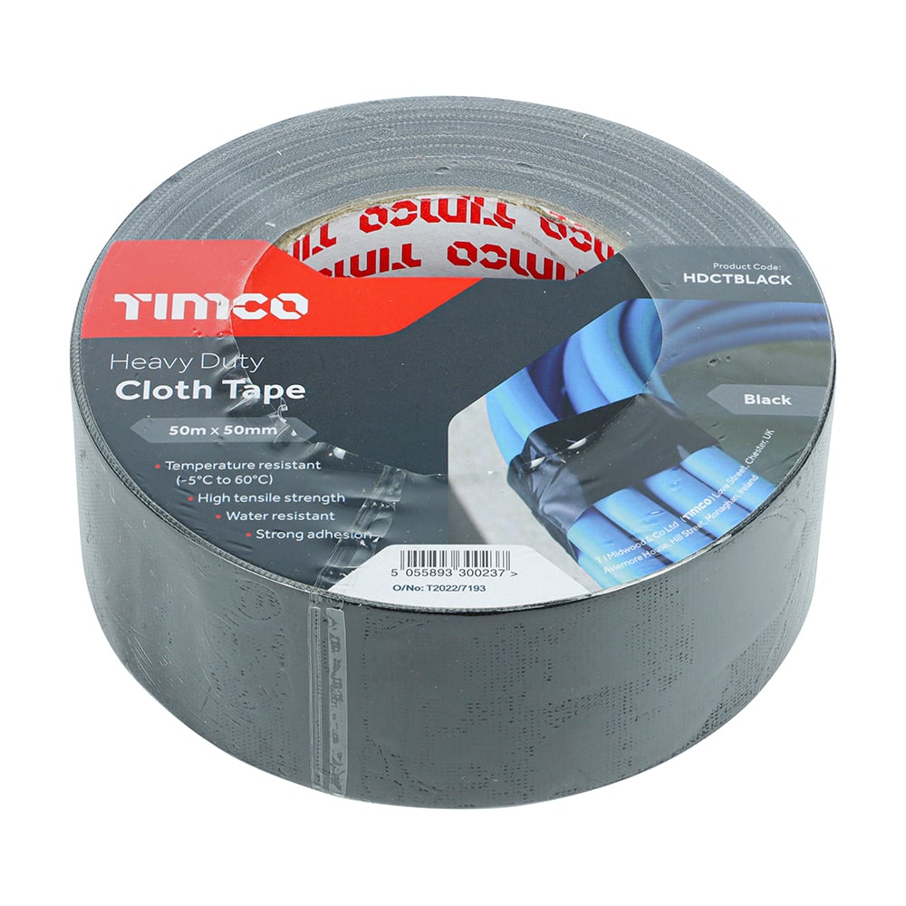 TIMco 50mx50mm HDCTBLACK Heavy Duty Cloth Tape - Black (1/Roll) Price Comparisons | Compare The Build