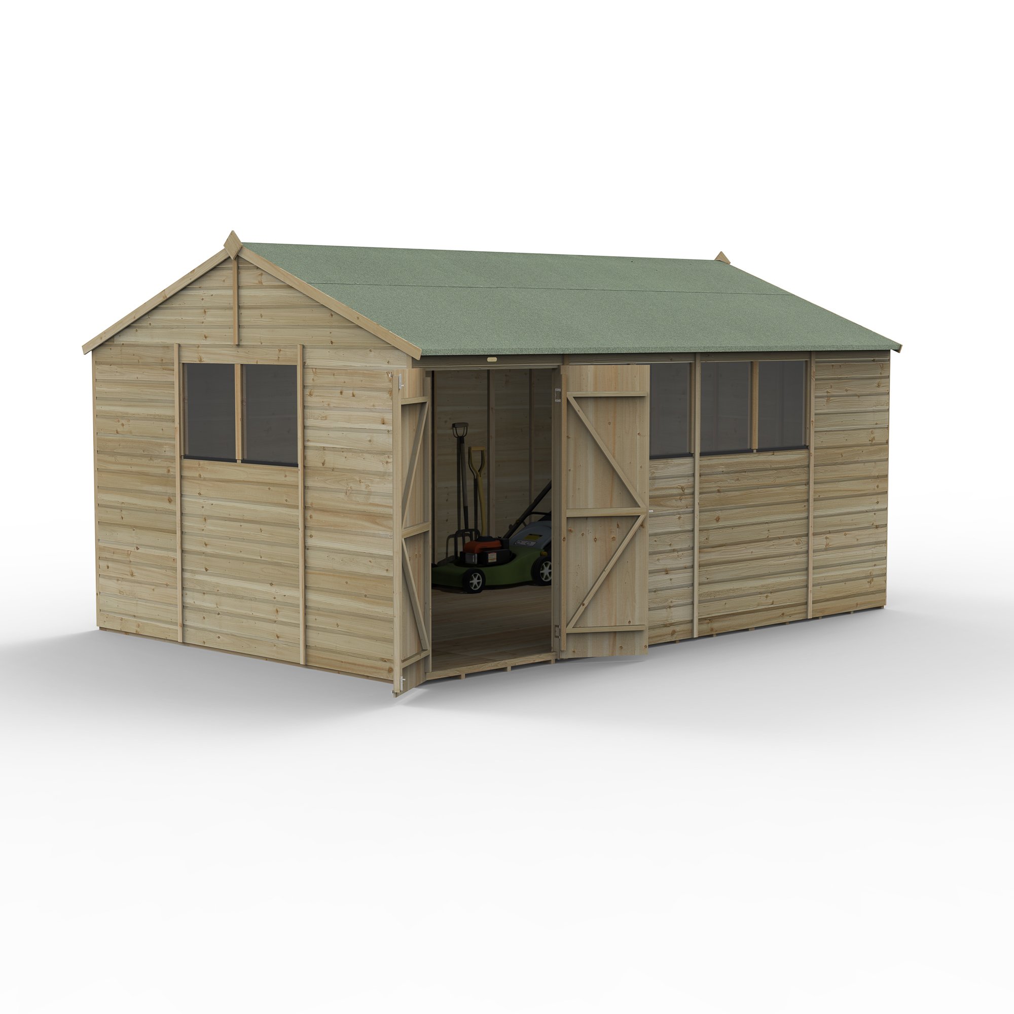 Forest Beckwood 15x10 Reverse Apex Shed - 6 Windows - Double Door (Installed) | Compare The Build