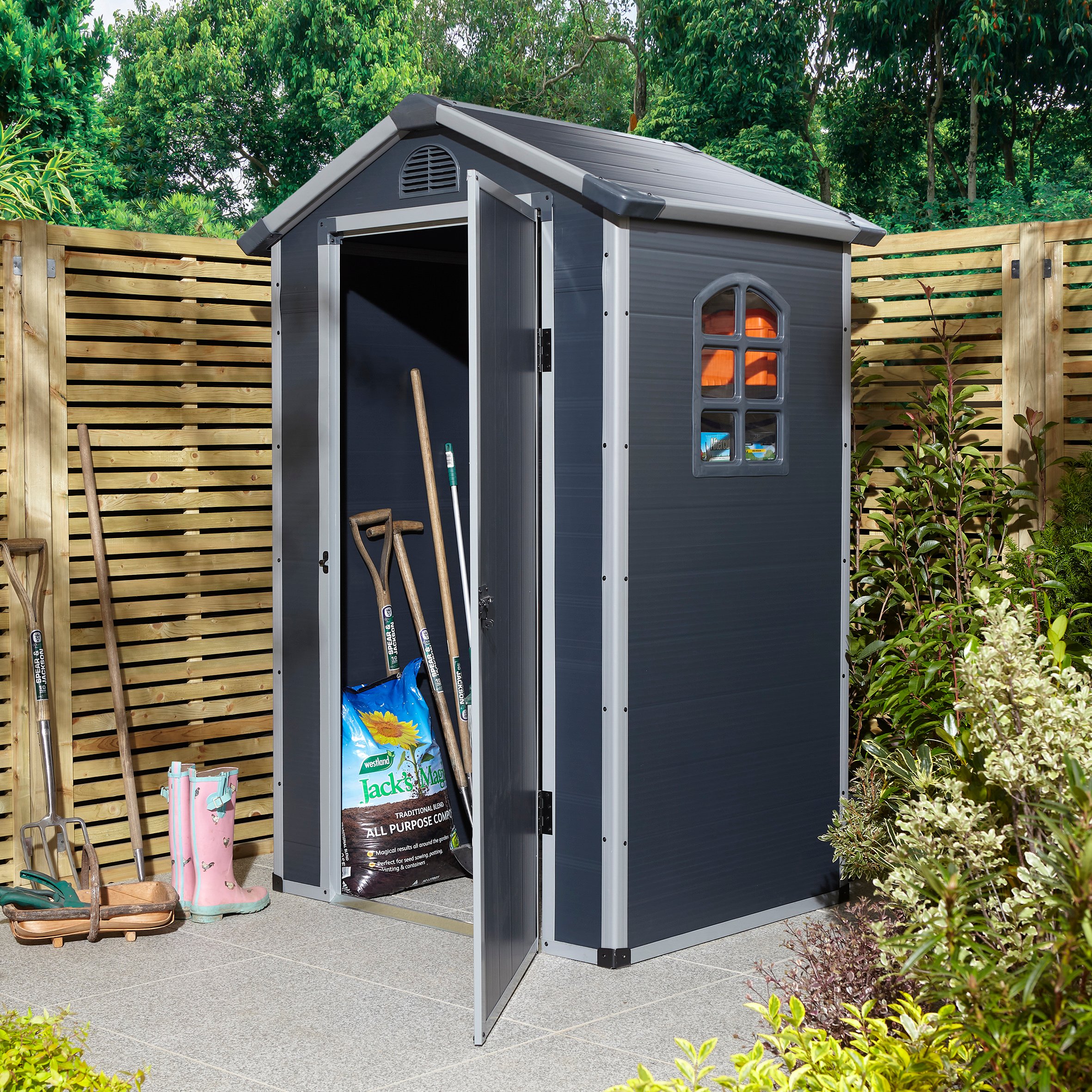 Rowlinson Airevale 4x3 Plastic Apex Shed - 1 Window - Dark Grey Price Comparisons | Compare The Build